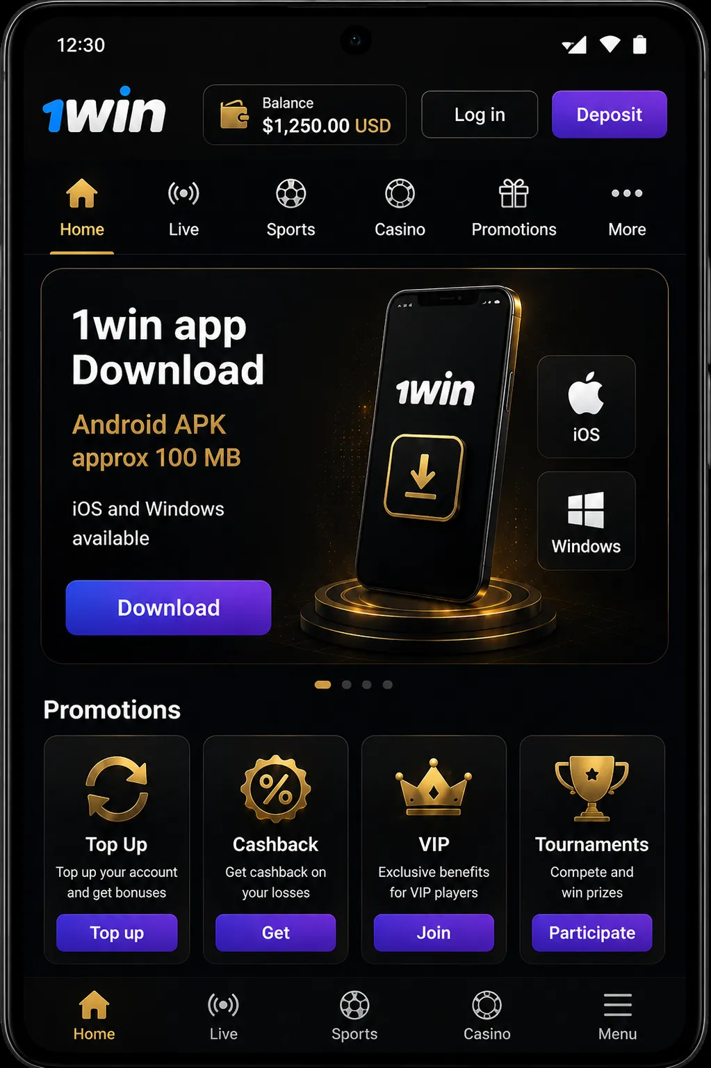 Features and benefits of having the 1win app installed
