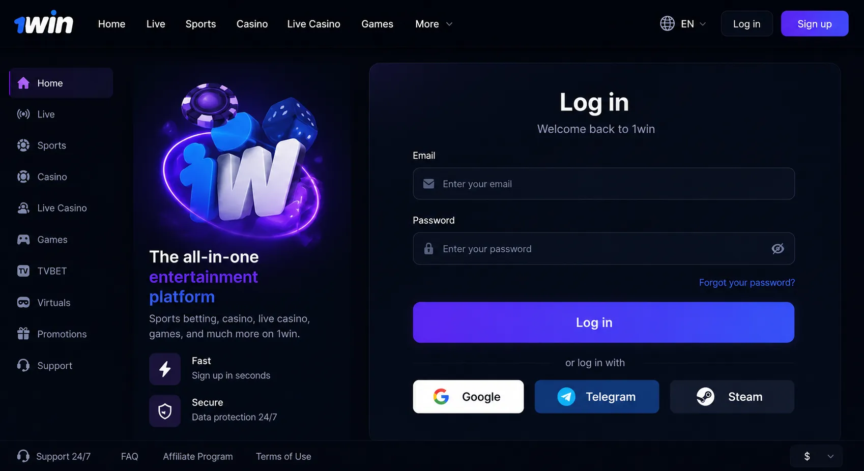 1win app login: access from the mobile application — 1win login