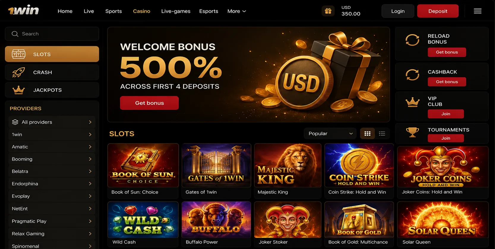 1win Casino games: slots, live tables and crash originals