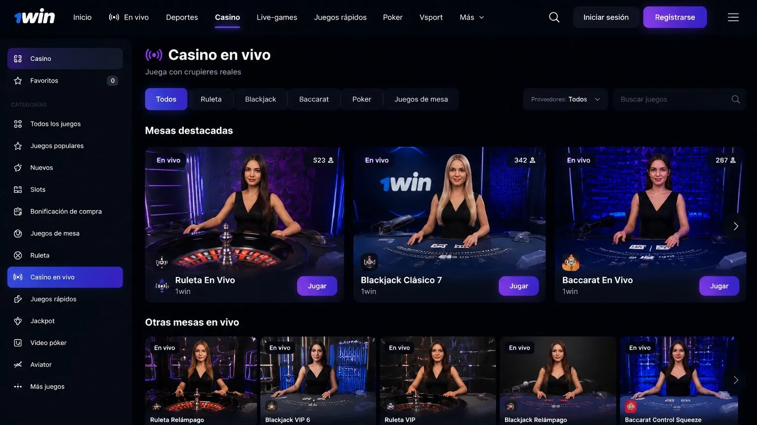 Catálogo de juegos en 1win: tragamonedas, mesas y crupieres en vivo